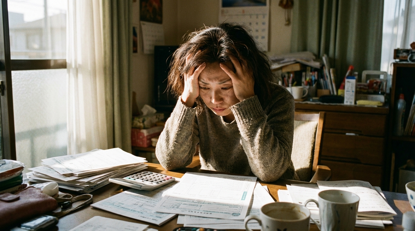 相続放棄のデメリットや注意点を知り、後悔しないか真剣に悩んでいる女性のイメージ。