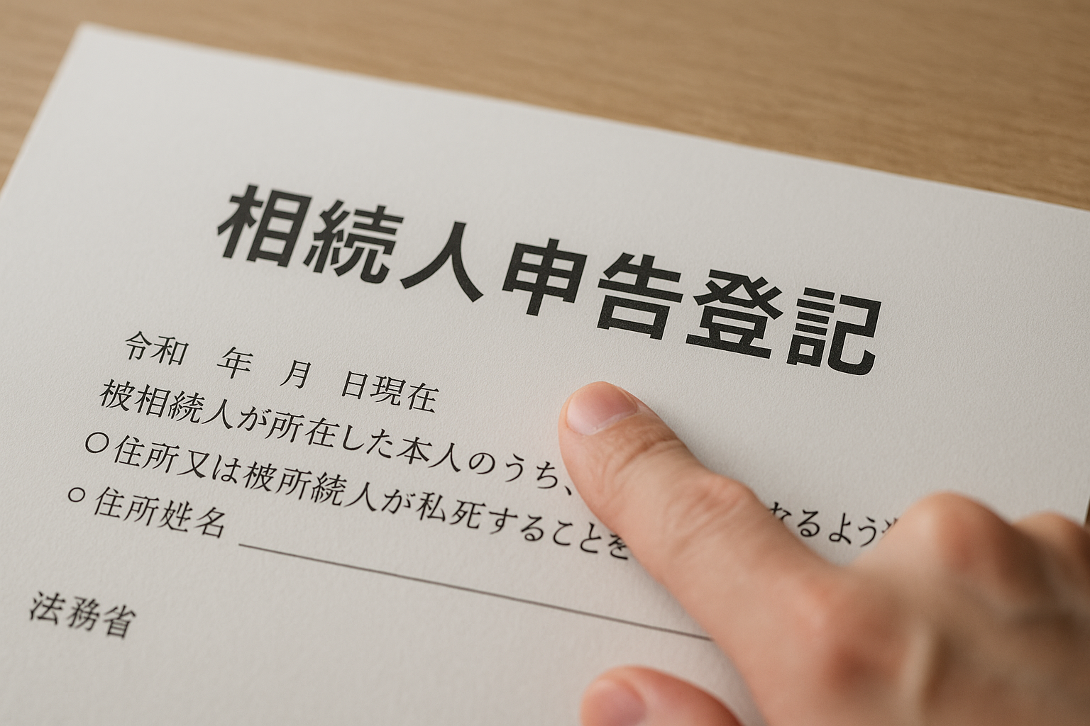 相続人申告登記の申出書を指差している様子