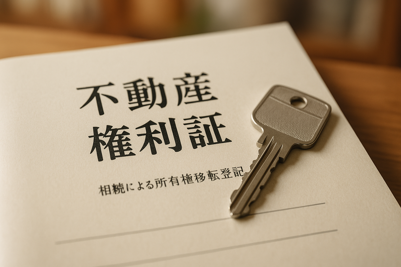 不動産の権利証と家の鍵。不動産相続には遺言書が重要であることを示唆している。