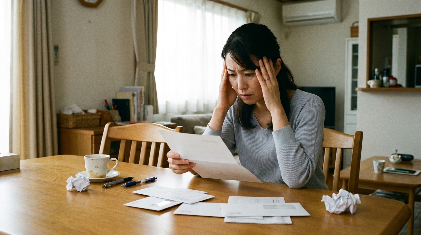 亡くなった親の連帯保証人通知を見て頭を抱える女性