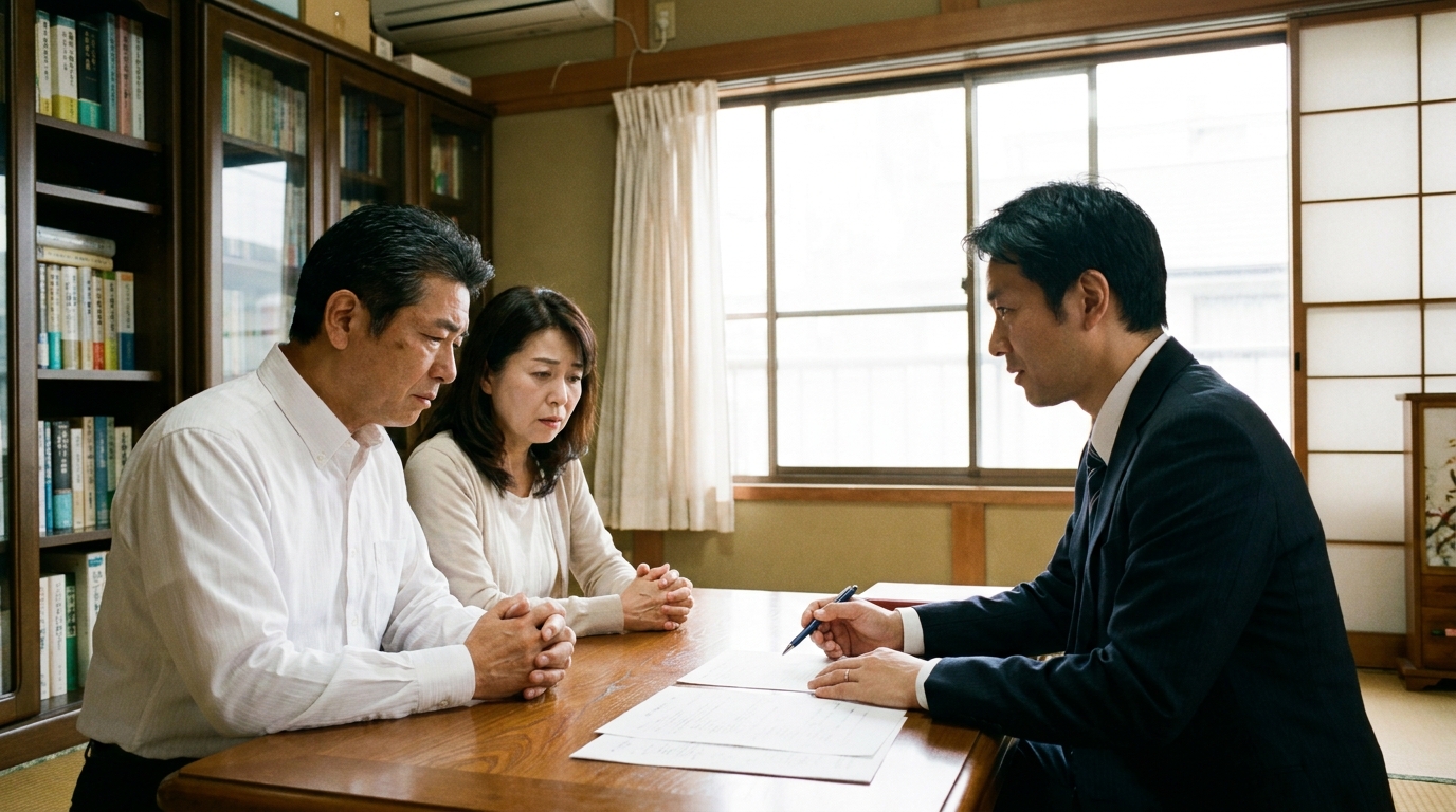 司法書士に生前対策について相談している夫婦の様子